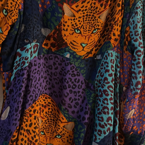 Farm Rio Jungle Cat Print Lined Viscose Bohemian Blouse Size XL - Picture 5 of 6